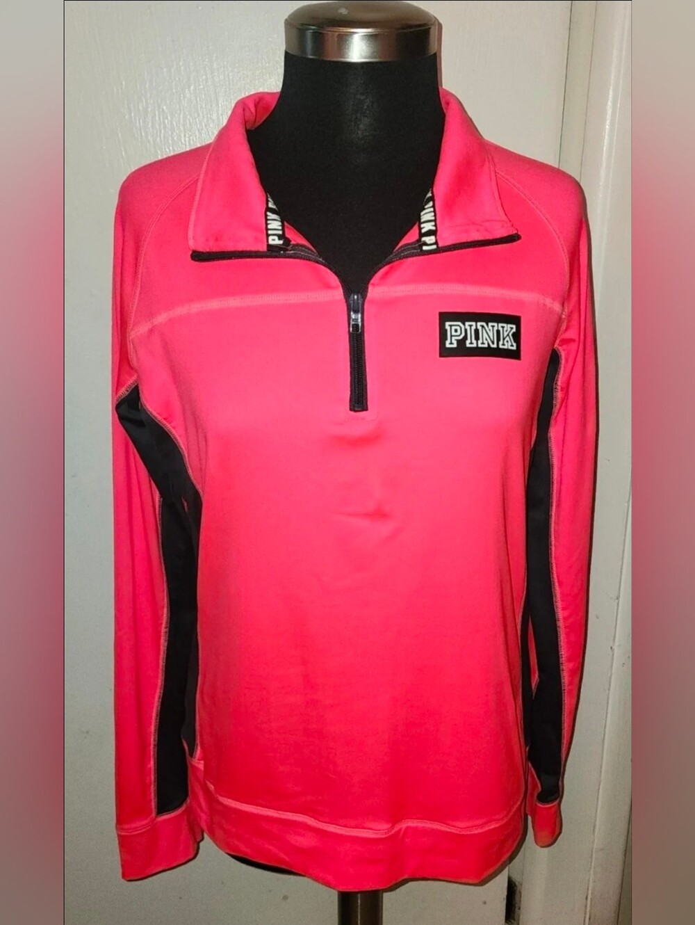Victorias Secret Pink 1/4th Zip Up Athletic Pull Over Sweatshirt Top LARGE